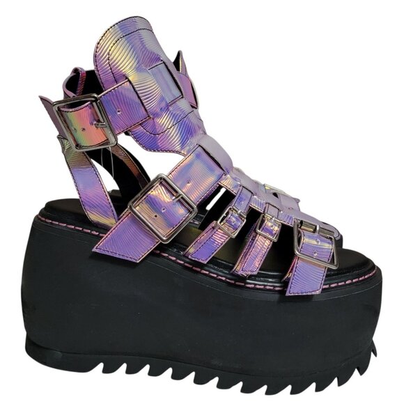 Dolls Kills Club Exx Intergalactic Love Iridescent Platform Sandals 9 Chunky Y2K - Picture 2 of 13